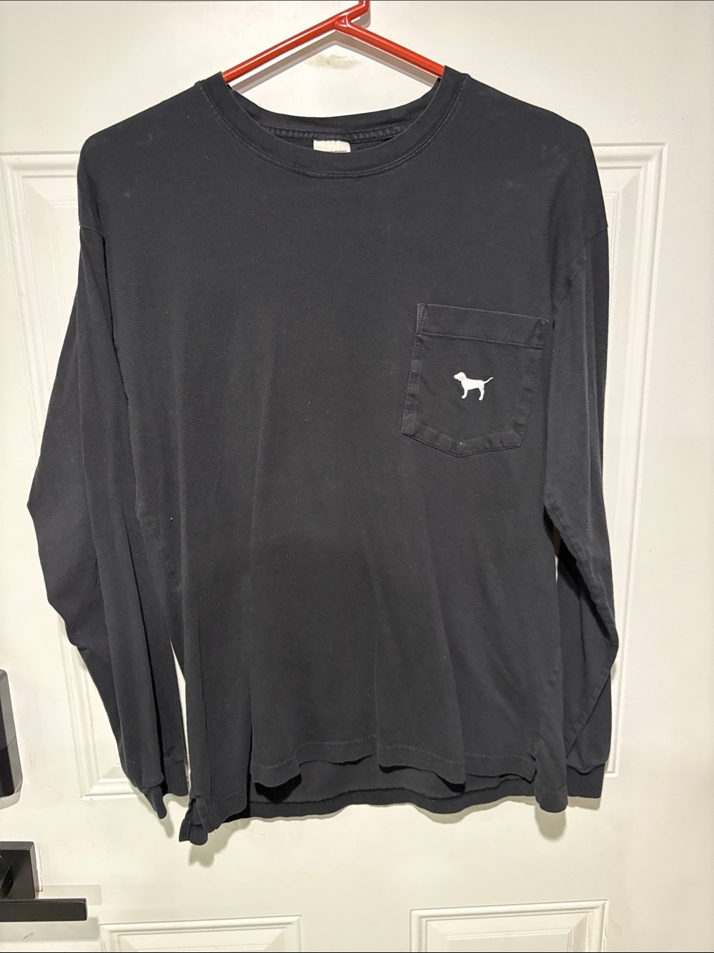 PINK Victoria's Secret Black Long-Sleeve Pocket Tee with Dog Logo